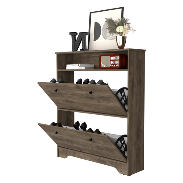 English Elm Cranbery Two-Shelf Shoe Rack with Rectangular Profile and Warm Finish for Elegant Organized Living Space Dark Brown B06280038