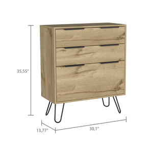 English Elm Kirsage 3-Drawer Dresser in Light Oak with Steel Legs — Compact, Durable Storage for Bedroom or Office (98) B06280380