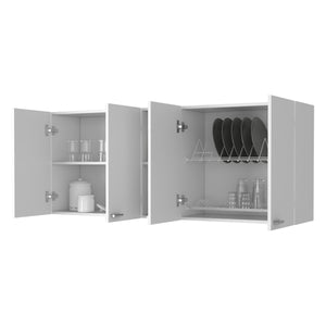 English Elm Menlo 59-Inch Four Swing Doors Wall Cabinet White — Spacious 6-Shelf Storage with Dual Glass Display Doors and Bright Finish for Master Bath B06280516