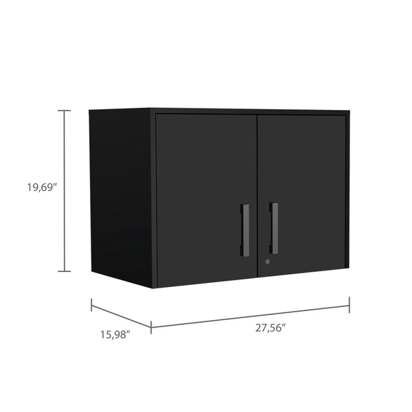 English Elm Wenge Locking 2-Door Wall Cabinet with 3 Shelves, Desktop Workspace, Padlock & Metal Hardware B06280347