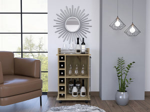 English Elm Savannah Carbon Espresso 3-Shelf Bar Cart with Glass Door, 6-Bottle Wine Storage & Locking Wheels Light Oak B06280471