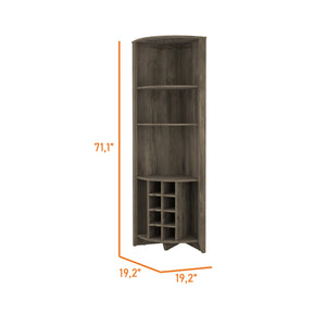 English Elm Morgana Corner Bar Cabinet with 8 Wine Cubbies, 5 Shelves & Cup Rack — Macadamia Finish Elegance Dark Brown B062S00019