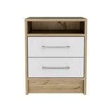 English Elm White and Light Oak 2-Drawer 1-Shelf Rectangle Nightstand