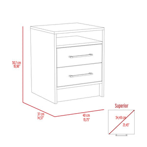 English Elm Smokey 2-Drawer Nightstand in Oak & White Finish with 1 Shelf — Compact Rectangular Storage Accent B06280355