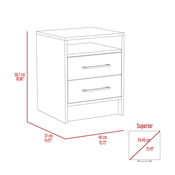 English Elm Smokey 2-Drawer Nightstand in Oak & White Finish with 1 Shelf — Compact Rectangular Storage Accent B06280355