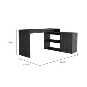 English Elm Smokey Oak L-Shaped Office Desk with Drawer & Shelves — Space-Saving Corner Cabinet, Elegant Finish B062S00037