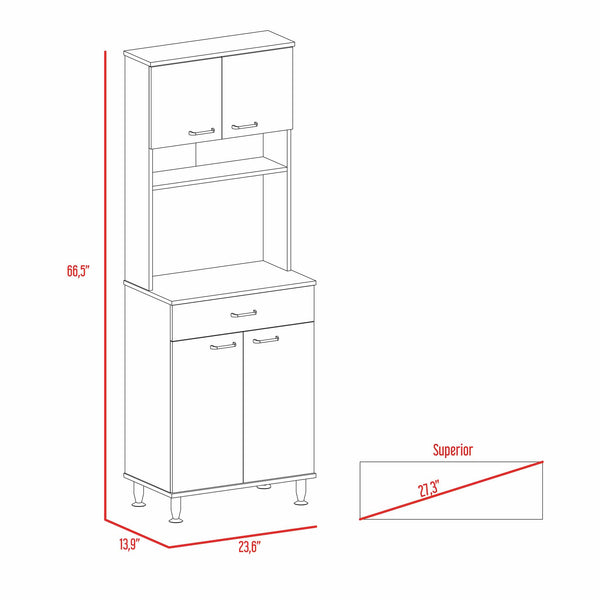 English Elm 1-Drawer Wenge Area Pantry Cabinet with 5 Shelves, 4 Doors, Mini Stove Space & Adjustable Metal Legs, Compact 66.5" Storage Solution B06280023