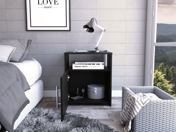 English Elm Wenge Minimalist 1-Shelf Nightstand with Door and Open Shelf, Compact Wengue Finish Storage Cabinet B06280043