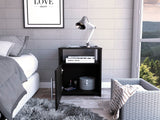 Modern Black Wengue Nightstand with 1 Shelf, Cabinet, Steel Handles - 13.42 x 19.88 x 23.07