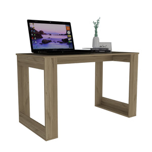English Elm Lacey Compact Rectangle Computer Desk in Smokey Oak — Stylish Home Office, Shelf Storage, Space-Saving B06280017