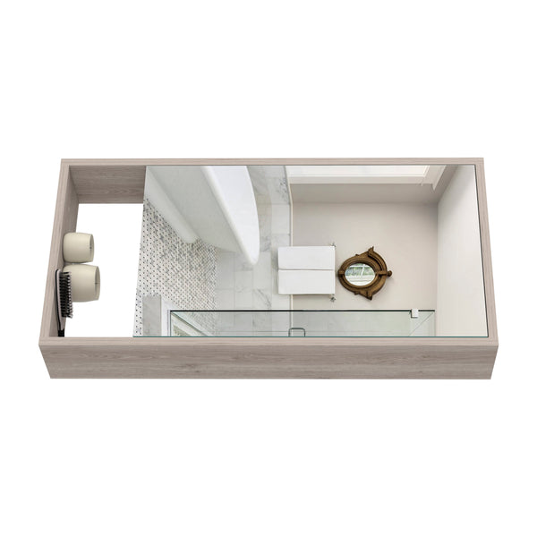 English Elm Burlington Modern Rectangular Medicine Cabinet with Mirrored Door and Open Shelves for Baths Light Gray B06280282