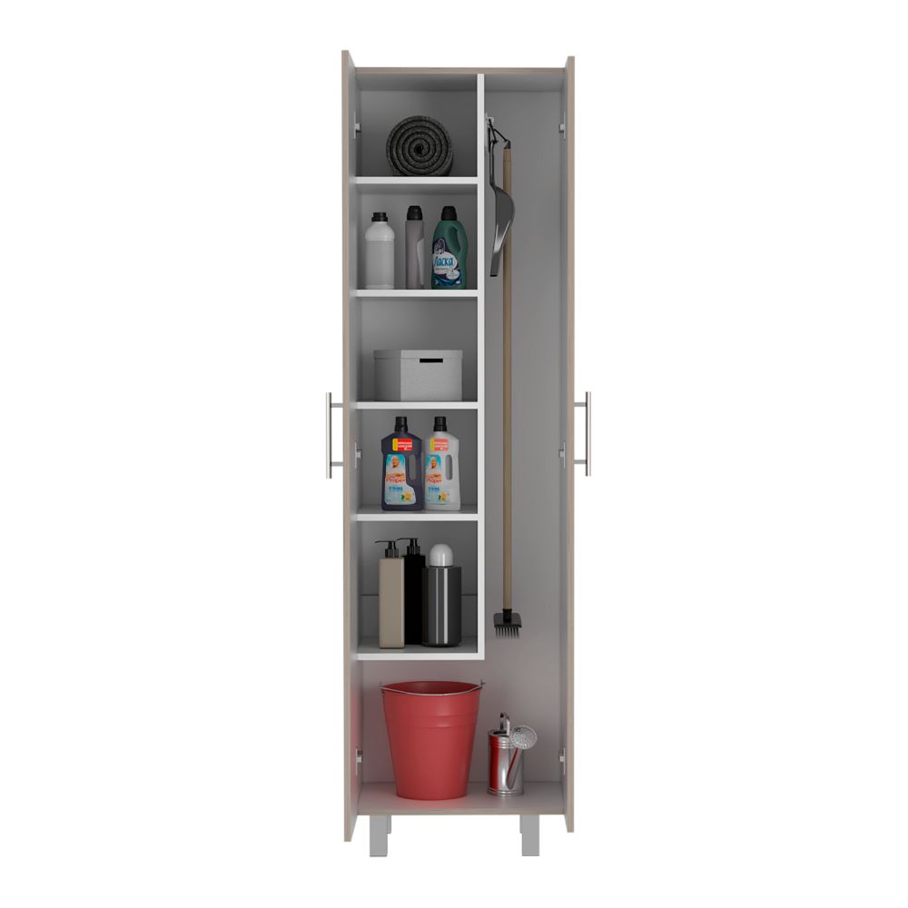 English Elm Halifax Tall 2-Door Rectangle Closet Pantry with 5 Shelves for Brooms, Mops & Home Storage Beige B062S00090