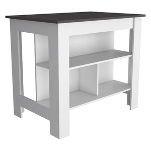English Elm Rockaway 3-Shelf Kitchen Island In White And Onix - Stylish Storage & Prep Station For Any Space B06280050-GIGA