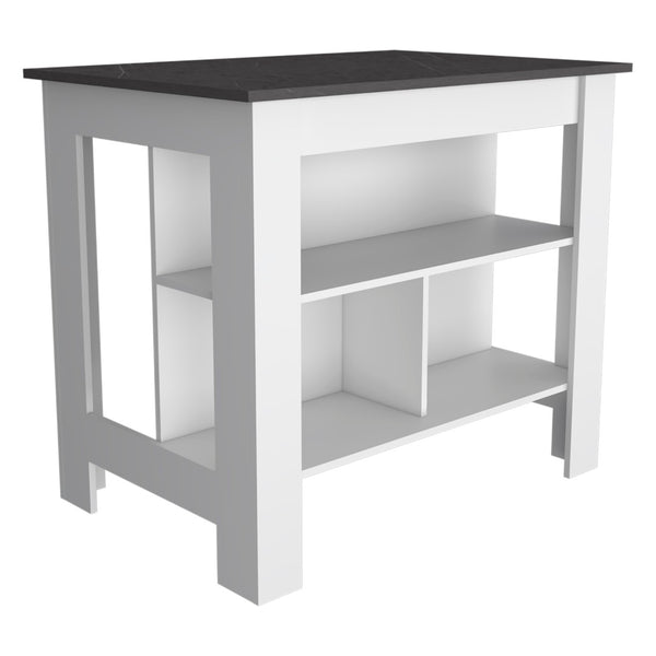 English Elm Rockaway 3-Shelf Kitchen Island In White And Onix - Stylish Storage & Prep Station For Any Space B06280050-GIGA