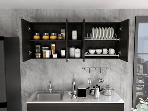 English Elm 59-inch Four Swing Doors Wall Cabinet Wenge - Spacious 6-Shelf Bath Storage with 2 Glass Panels, Stylish Concealment (59") B06280515