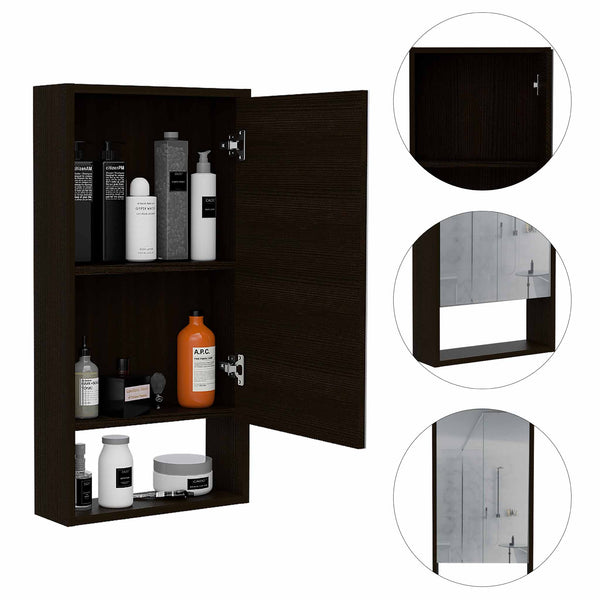English Elm Rectangle Modern Medicine Cabinet with Mirror Wenge — Slim 3-Shelf Wall Storage, Elegant Powder Room Upgrade B06280281