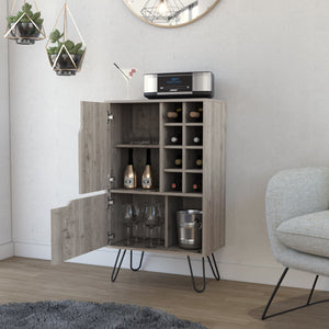 English Elm Thorndike Wall-Mounted 8-Bottle Rectangle Bar Cabinet with Two Doors and Space-Saving Design for Home Light Oak B06280431