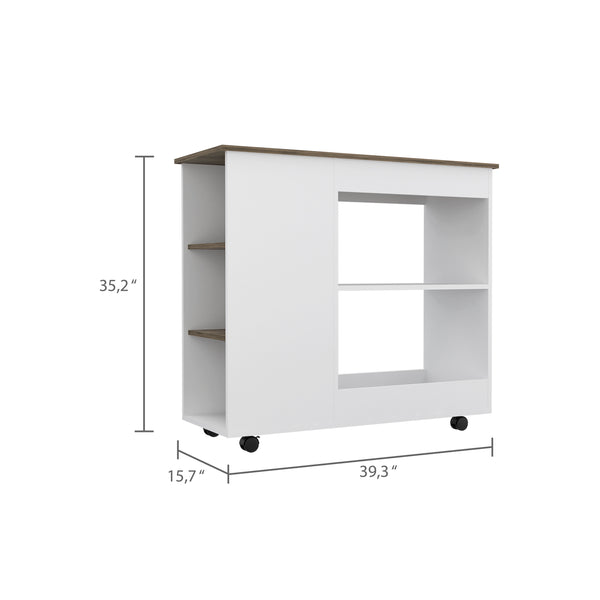 English Elm Holmeson 5-Shelf Kitchen Cart with Countertop, White & Dark Brown Finish, Rolling Mobile Storage Unit B06280008
