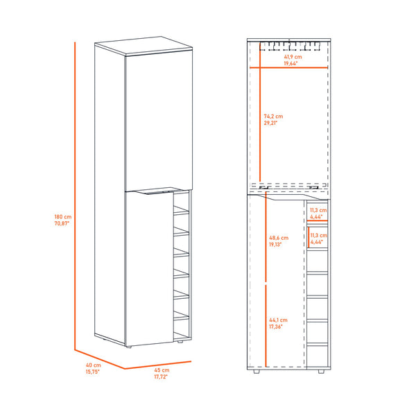English Elm Wenge 7-Bottle Rectangle Bar Cabinet with Cup Rack, Mobile Shelf & 2 Internal Shelves, Slim Height B062S00080