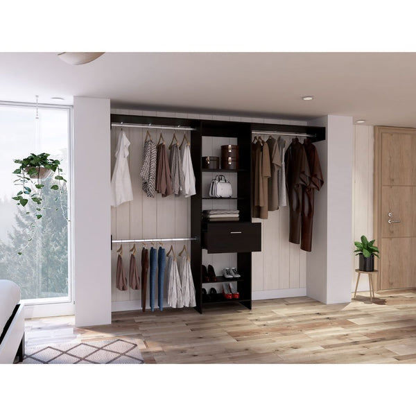 English Elm 1-Drawer Wengue Closet System with 4 Shelves & 3 Metal Support Rods, 82.9" H x 98.4" W Stylish Storage B062S00034
