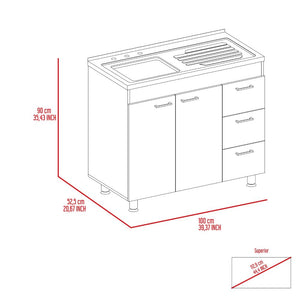 English Elm 3-Drawer White and Wengue Base Cabinet with Pre-Drilled Faucet Hole, 3 Drawers & 2 Doors, 39.37" wide B062S00040