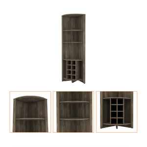 English Elm Morgana Corner Bar Cabinet with 8 Wine Cubbies, 5 Shelves & Cup Rack — Macadamia Finish Elegance Dark Brown B062S00019