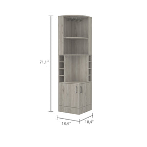 English Elm Light Gray Bar Cabinet for 8 Bottles with Central Display Shelf and Concealed Storage, 71.1"H B062P202122