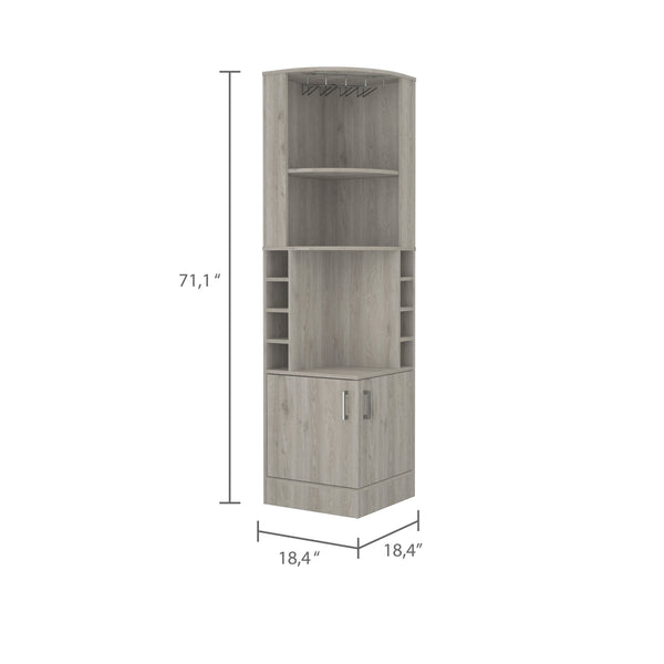 English Elm Light Gray Bar Cabinet for 8 Bottles with Central Display Shelf and Concealed Storage, 71.1"H B062P202122