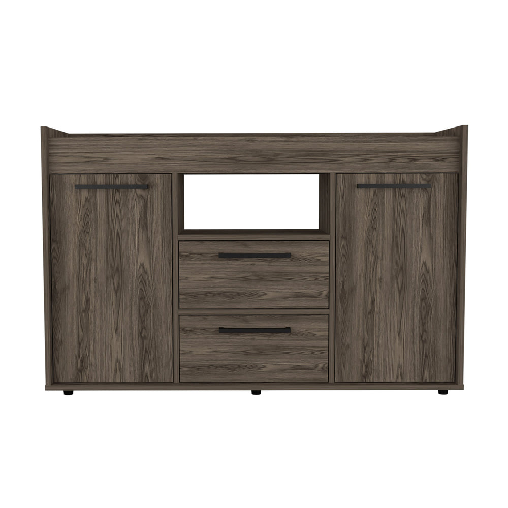 English Elm Chapella Dark Walnut 2-Drawer Sideboard with 2 Doors, 6 Shelves — Elegant Modern Storage Console for Dining Room Decor B062S00064