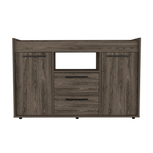 English Elm Chapella Dark Walnut 2-Drawer Sideboard with 2 Doors, 6 Shelves — Elegant Modern Storage Console for Dining Room Decor B062S00064