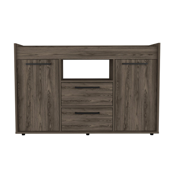 English Elm Chapella Dark Walnut 2-Drawer Sideboard with 2 Doors, 6 Shelves — Elegant Modern Storage Console for Dining Room Decor B062S00064