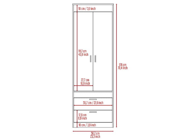English Elm Light Gray 2-Drawer Armoire with Hanging Rod and Shelves — Slim Tall Storage for Clothing & Accessories B062P202116