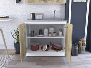 English Elm White White and Light Oak Rectangle 2-Door Utility Sink and Cabinet with Spacious Storage Workspace B062S00145