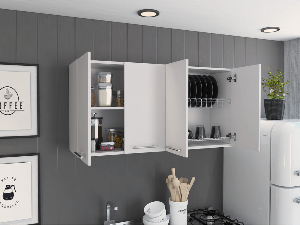 English Elm Stockton Wall Cabinet 47.2" Wide Four-Door White Rectangular Mounted Storage with 4 Shelves, Modern Appeal B06280442