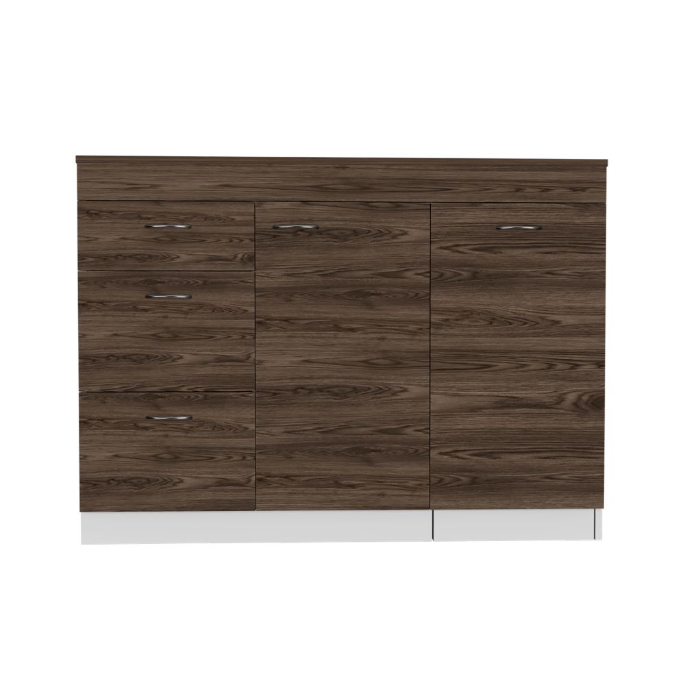 English Elm Laurel 3-Drawer Convertible L-Shaped Kitchen Island in White & Dark Walnut — Durable Hardware, Ample Storage and Spacious Countertop Design B062S00066