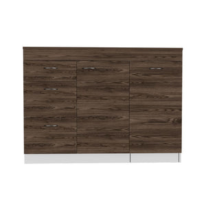 English Elm Laurel 3-Drawer Convertible L-Shaped Kitchen Island in White & Dark Walnut — Durable Hardware, Ample Storage and Spacious Countertop Design B062S00066