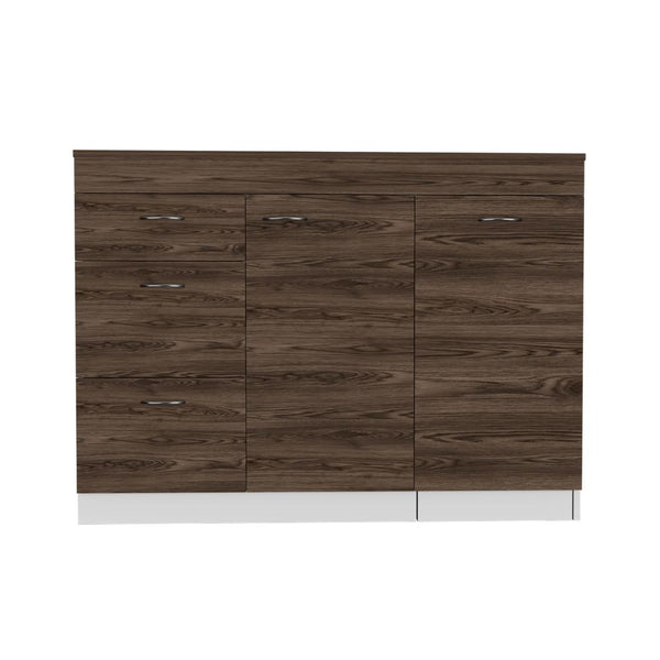 English Elm Laurel 3-Drawer Convertible L-Shaped Kitchen Island in White & Dark Walnut — Durable Hardware, Ample Storage and Spacious Countertop Design B062S00066