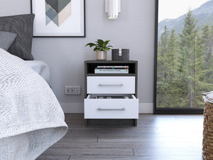 English Elm Smokey 2-Drawer Nightstand in Oak & White Finish with 1 Shelf — Compact Rectangular Storage Accent B06280355