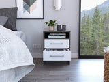 Contemporary 2-Drawer Nightstand in Smokey Oak & White with Shelf