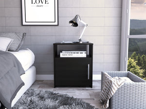 English Elm Wenge Minimalist 1-Shelf Nightstand with Door and Open Shelf, Compact Wengue Finish Storage Cabinet B06280043