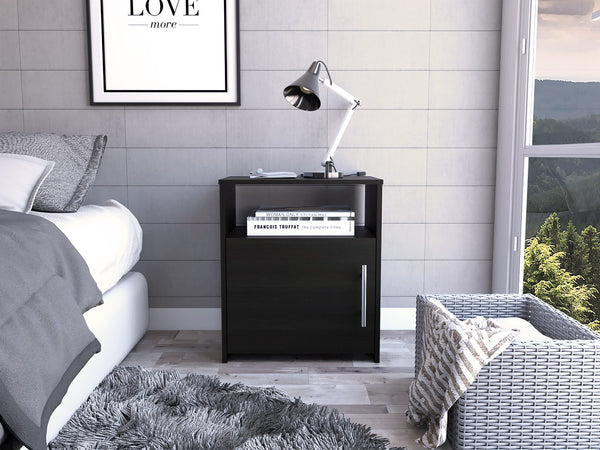 English Elm Wenge Minimalist 1-Shelf Nightstand with Door and Open Shelf, Compact Wengue Finish Storage Cabinet B06280043