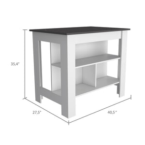 English Elm Rockaway 3-Shelf Kitchen Island In White And Onix - Stylish Storage & Prep Station For Any Space B06280050-GIGA
