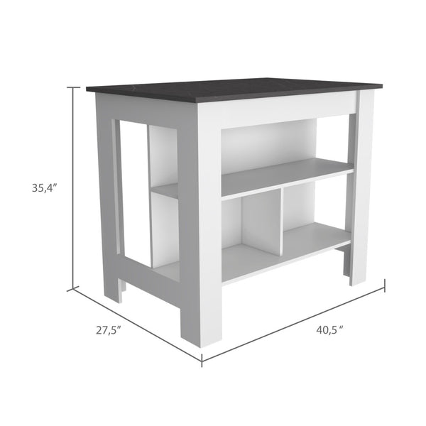 English Elm Rockaway 3-Shelf Kitchen Island In White And Onix - Stylish Storage & Prep Station For Any Space B06280050-GIGA