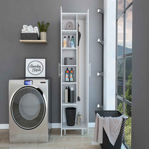 English Elm Halifax Tall 2-Door Rectangle Closet Pantry with 5 Shelves for Brooms, Mops & Home Storage White B062S00089