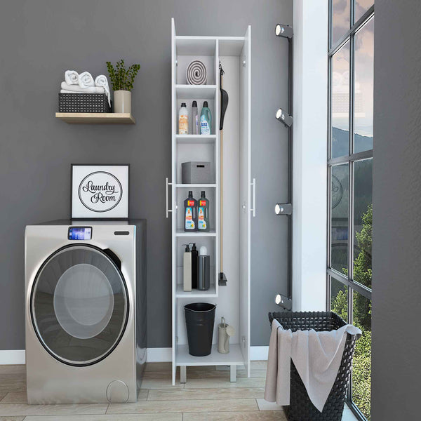English Elm Halifax Tall 2-Door Rectangle Closet Pantry with 5 Shelves for Brooms, Mops & Home Storage White B062S00089