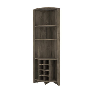 English Elm Morgana Corner Bar Cabinet with 8 Wine Cubbies, 5 Shelves & Cup Rack — Macadamia Finish Elegance Dark Brown B062S00019