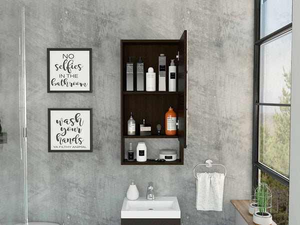 English Elm Rectangle Modern Medicine Cabinet with Mirror Wenge — Slim 3-Shelf Wall Storage, Elegant Powder Room Upgrade B06280281