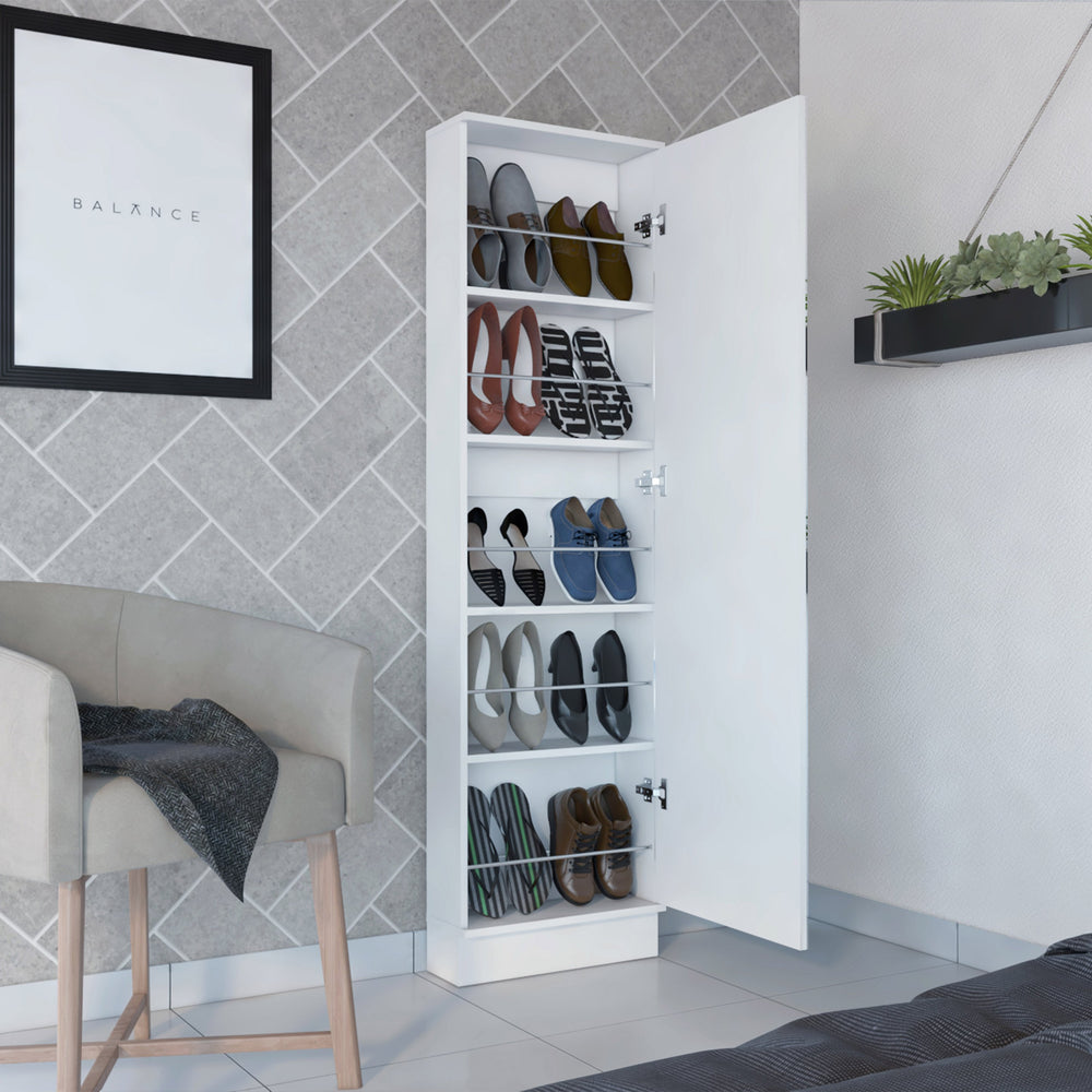 English Elm Cassidy Elegant Tall Shoe Cabinet with Mirror — 5 Shelves, Holds 10 Pairs, Slim White Storage 66.9" B06280408