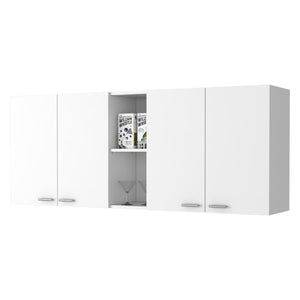 English Elm Menlo 59-Inch Four Swing Doors Wall Cabinet White — Spacious 6-Shelf Storage with Dual Glass Display Doors and Bright Finish for Master Bath B06280516