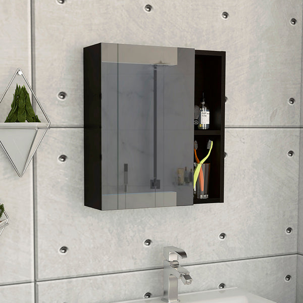 English Elm 1-Shelf Rectangle Medicine Cabinet Wengue Mirror — Compact Modern Storage, Sleek Black Tone Accent B06280245